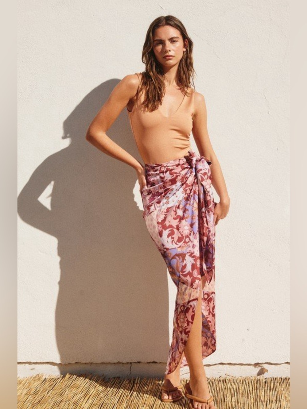 Dress Forum Plum Mix Floral Sarong Wrap Tie Midi Maxi Skirt Size Large